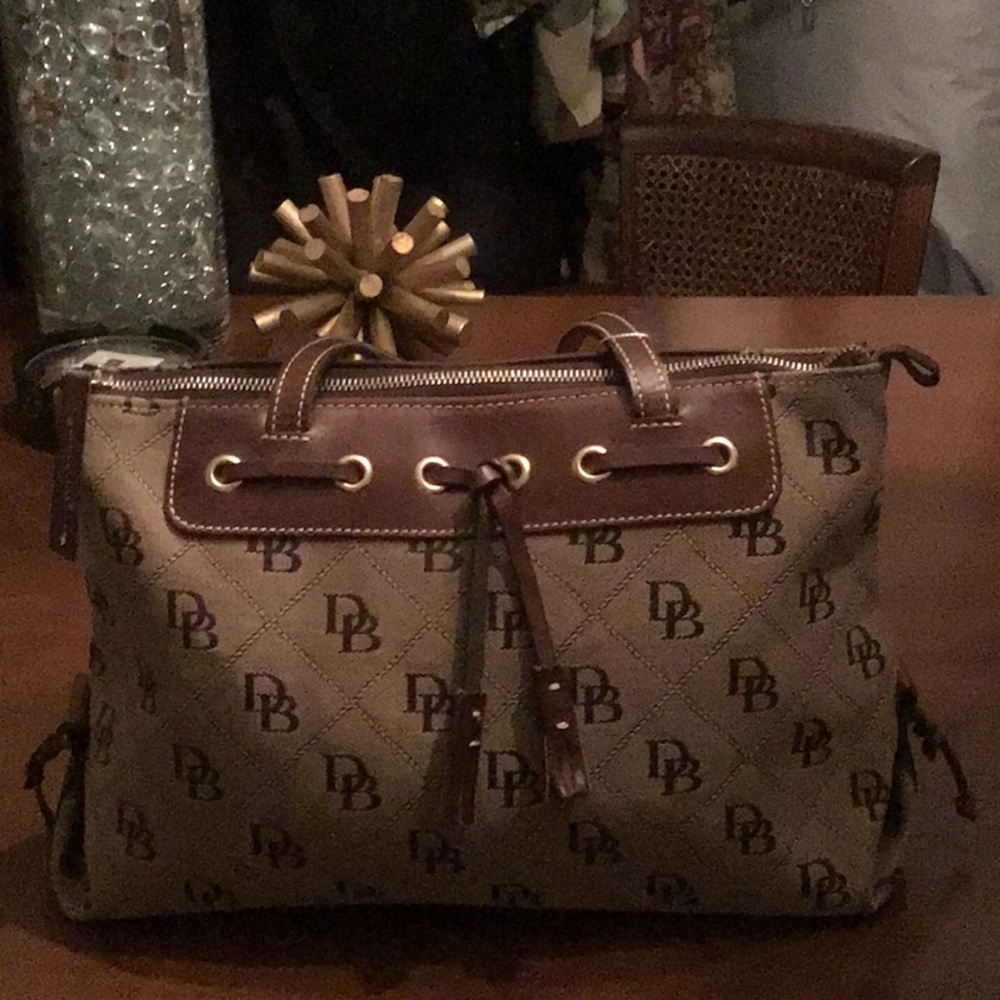 Dooney & Bourke brown leather and canvas monogram shoulder bag